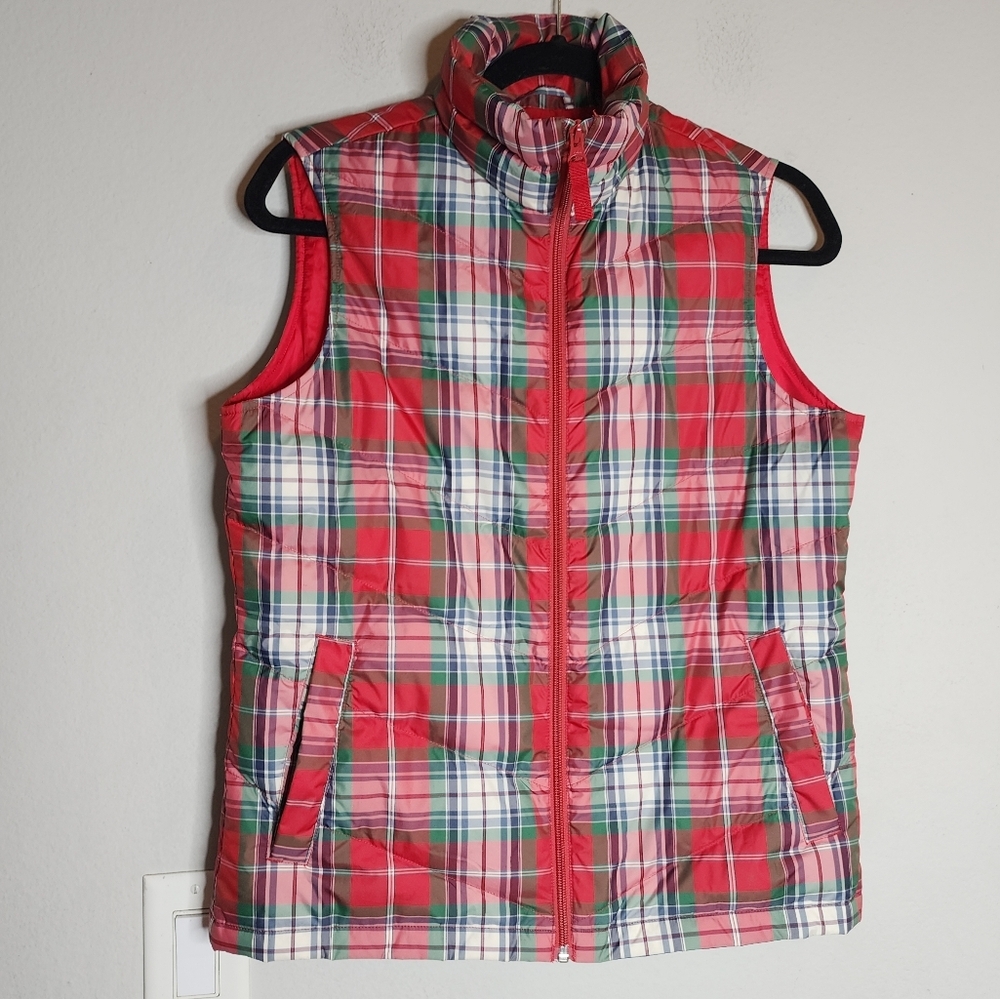 Lands' End Imperial Plaid Down Puffer Vest Women's Size XS Red Green Christmas